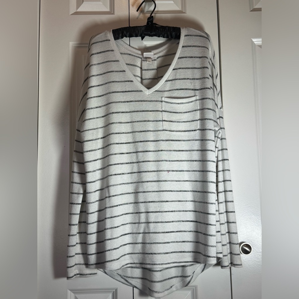 Merona women's white/gray striped V-neck pullover sweater size XXL